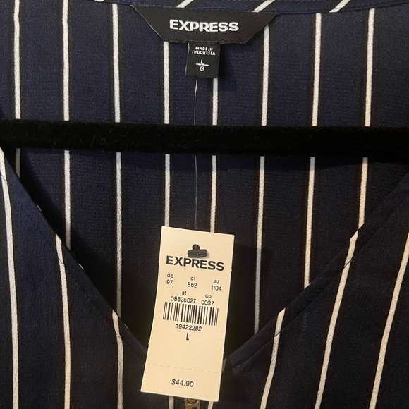 Navy and White Pin Striped Express Blouse, size L - Picture 3 of 4